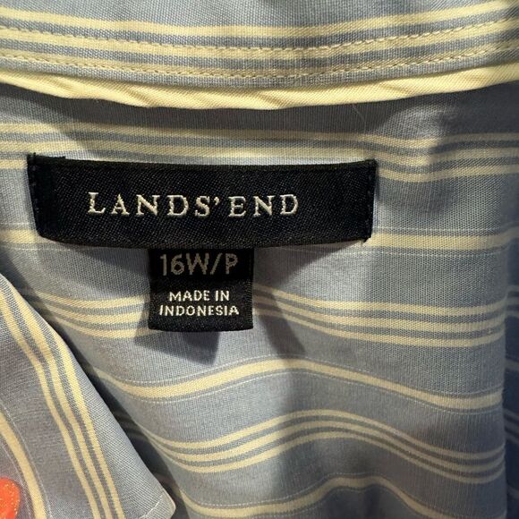 Lands End blouse. 3/4 quarter sleeves. Blue and white - Picture 6 of 10